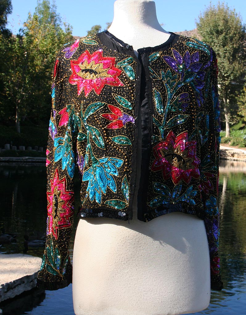 Black Color Flowers Beads Jacket