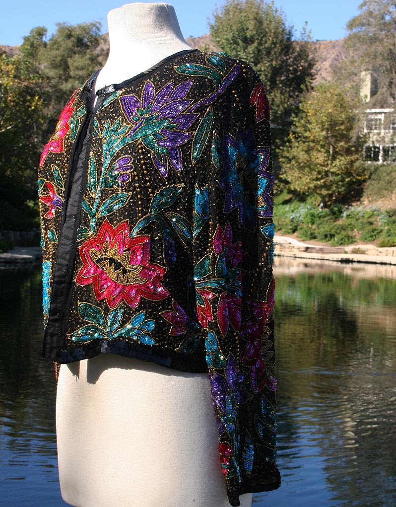Black Color Flowers Beads Jacket