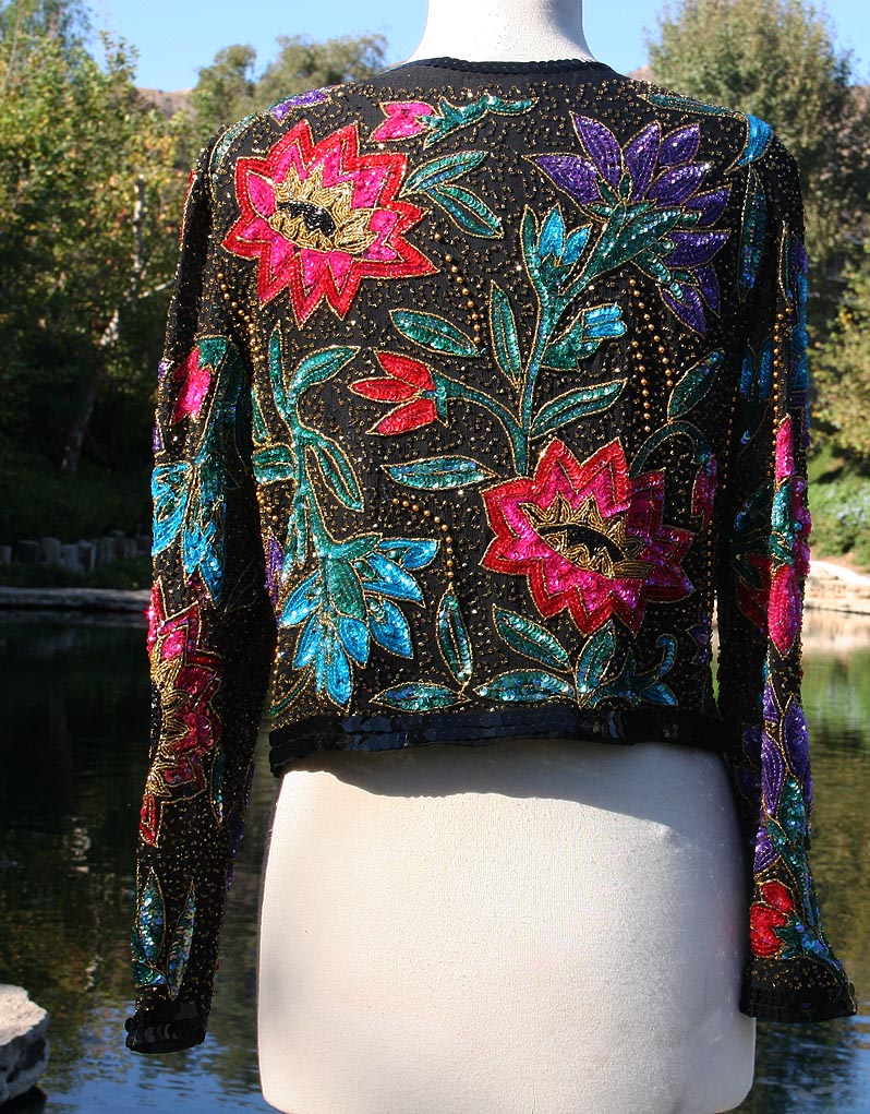 Black Color Flowers Beads Jacket